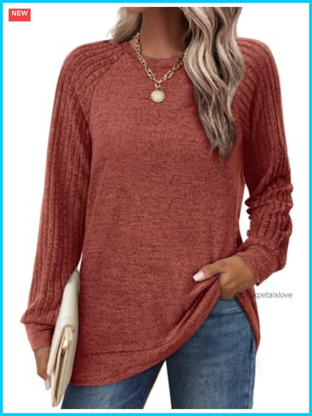 Raglan Long Sleeve Tunic Sweatshirt Crewneck Lightweight Loose Fit Sweater Top